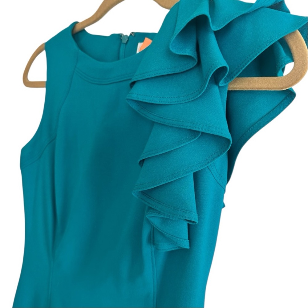 Calvin Klein Teal One-Shoulder Ruffle Dress - Picture 2 of 4